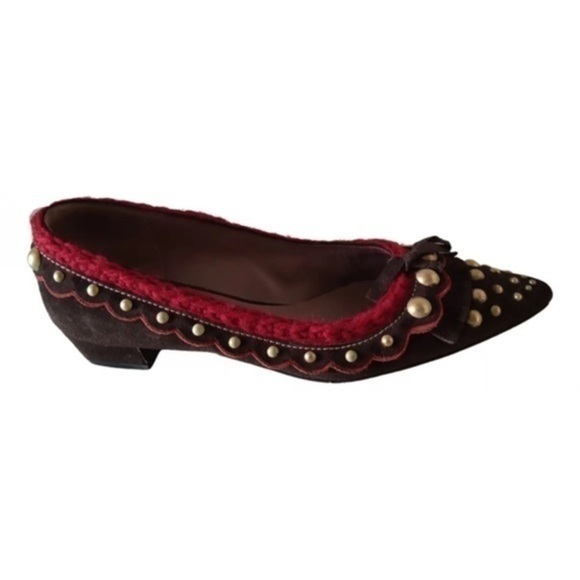 Miu Miu Brown Suede Studded Pointy Toe Flats Size 41